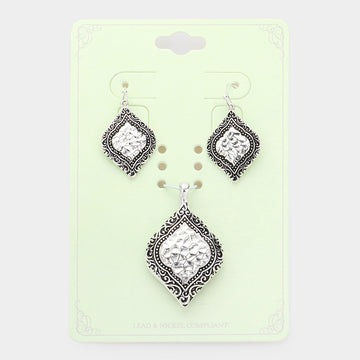 Madeline Love Antique Silver Embossed Antique Metal Petal Pendant Set - Pendant Sets