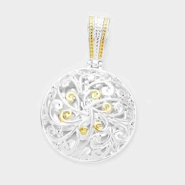 Madeline Love Gold, Silver Metal Floral Filigree Magnetic Pendant - Pendant Sets