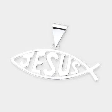 Madeline Love Silver JESUS Message Metal Ichthys Pendant - Pendant Sets