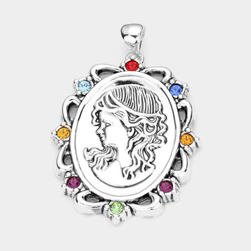 Madeline Love Multi Stone Embellished Embossed Metal Girl Pendant - Pendant Sets