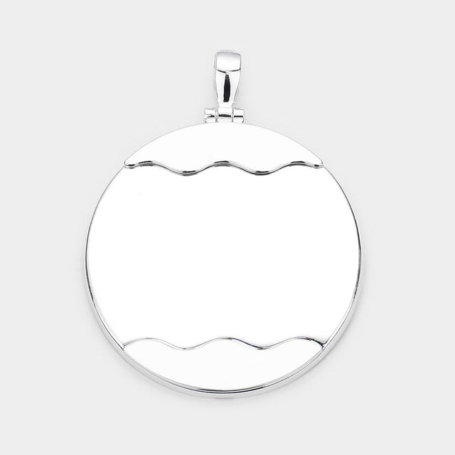 Madeline Love Rhodium Wave Detailed Metal Round Pendant - Pendant Sets