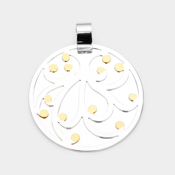 Madeline Love Two Tone Pattern Detailed Metal Round Layered Pendant - Pendant Sets