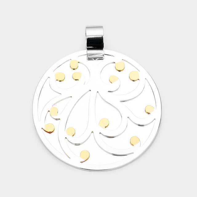 Madeline Love Two Tone Pattern Detailed Metal Round Layered Pendant - Pendant Sets