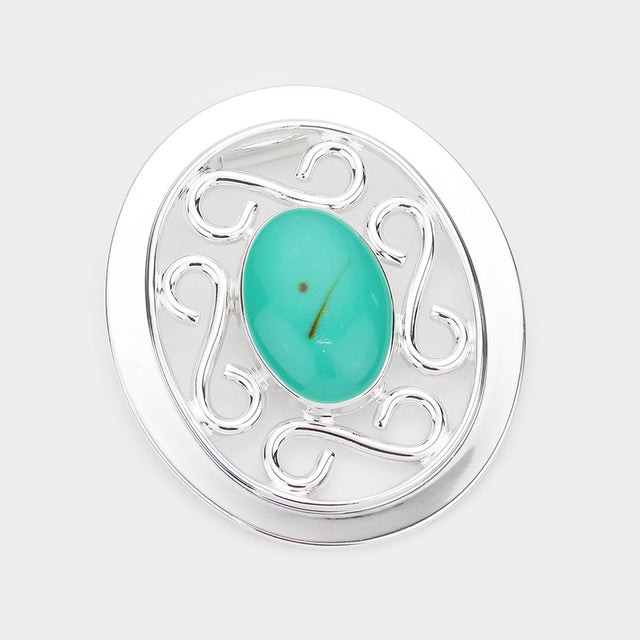 Madeline Love Turquoise Turquoise Accented Metal Oval Pendant - Pendant Sets