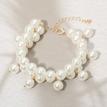 Madeline Love Cream, Gold Pearl Charm Double Strand Bracelet - Bracelets