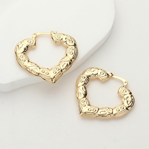 18K Gold Filled Hypoallergenic Textured Heart Hoop Pin Catch Earrings