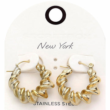 Madeline Love Gold SECRET BOX_Spiral Stainless Steel Pin Catch Hoop Earrings
