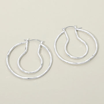 Madeline Love Worn Silver Hammered Metal Organic Layered Pin Catch Hoop Earrings