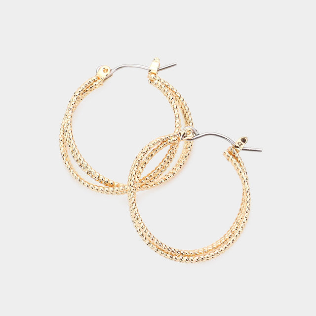 Madeline Love Gold Rope Textured Metal Hoop Pin Catch Earrings