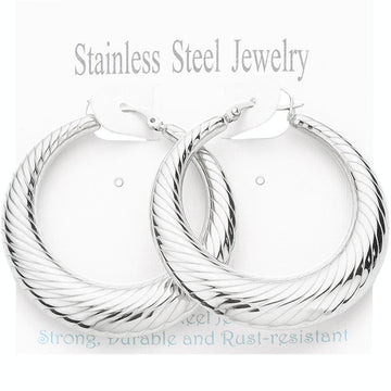 Madeline Love Rhodium Stainless Steel Textured Hoop Pin Catch Earrings
