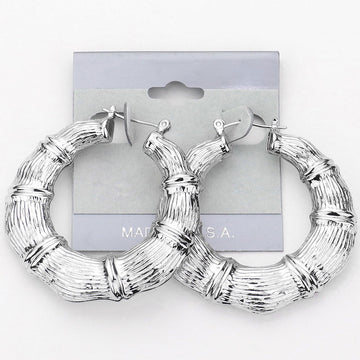 Madeline Love Rhodium Metal Bamboo Pin Catch Hoop Earrings