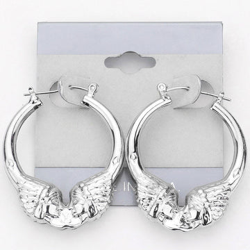 Madeline Love Rhodium Metal Indian Headdress Pin Catch Hoop Earrings