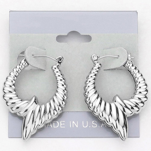 Madeline Love Rhodium Abstract Metal Pin Catch Hoop Earrings