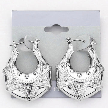 Madeline Love Rhodium Abstract Textured Metal Door Knocker Pin Catch Hoop Earrings