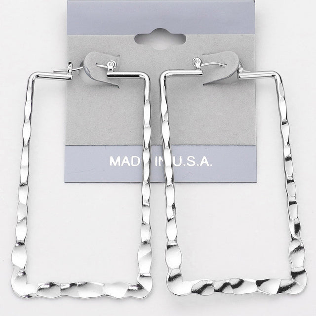 Madeline Love Rhodium Textured Metal Rectangle Pin Catch Hoop Earrings