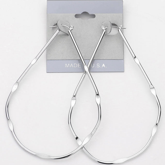 Madeline Love Rhodium Metal Teardrop Pin Catch Hoop Earrings