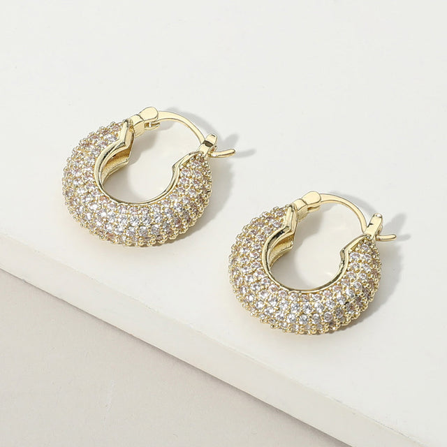 Madeline Love Gold Gold Dipped CZ Stone Paved Chunky Pin Catch Hoop Earrings