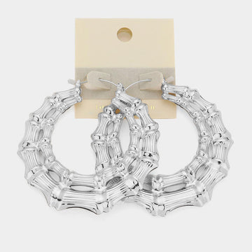 Madeline Love Rhodium 14K White Gold Filled Oversized Bamboo Metal Pin Catch Earrings
