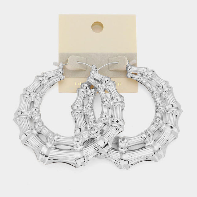 Madeline Love Rhodium 14K White Gold Filled Oversized Bamboo Metal Pin Catch Earrings