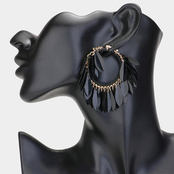 Madeline Love Jet Black Sequin Fringe Hoop Pin Catch Earrings