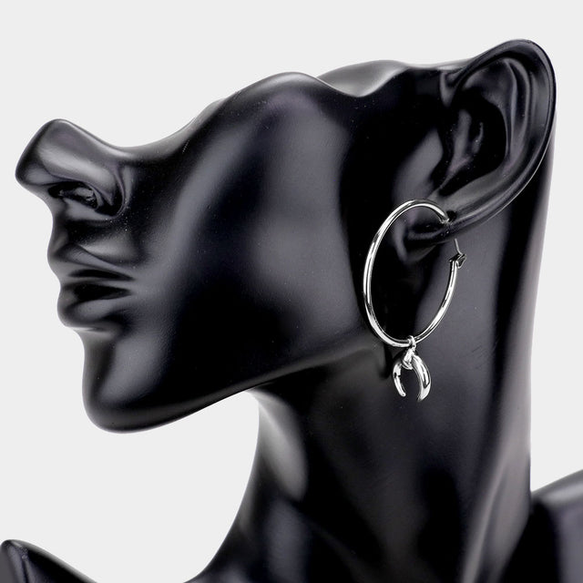 Madeline Love Rhodium Metal Hoop Double Horn Link Earrings