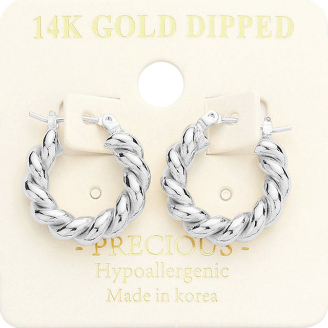 Madeline Love Rhodium 14K White Gold Dipped Braided Metal Hoop Pin Catch Earrings