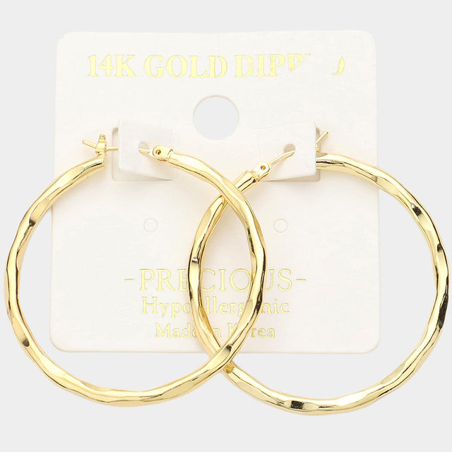 Madeline Love Gold 14K Gold Dipped 1.6 Inch Irregular Metal Hoop Pin Catch Earrings