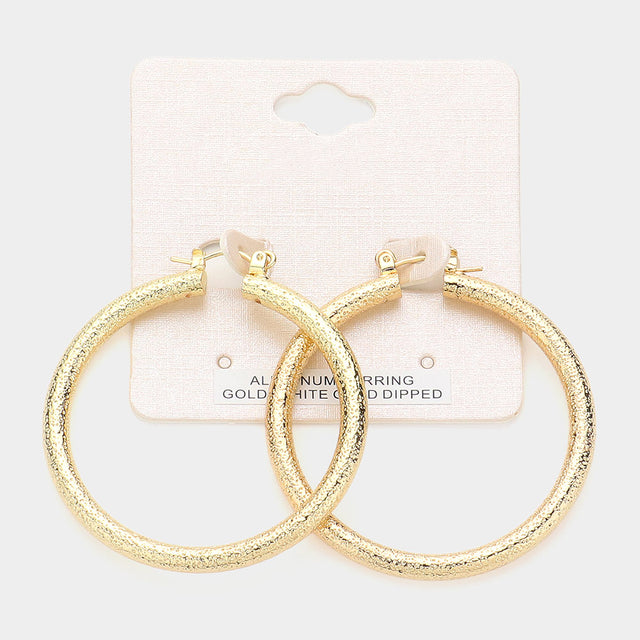 Madeline Love Gold 2" Gold Dipped Textured Aluminum Pin Catch Hoop Earrings