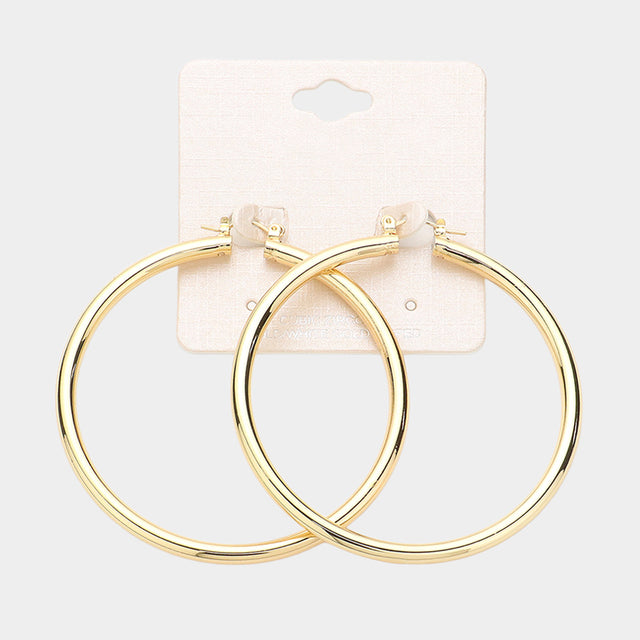 Madeline Love Gold 2.7" Gold Dipped Aluminum Pin Catch Hoop Earrings