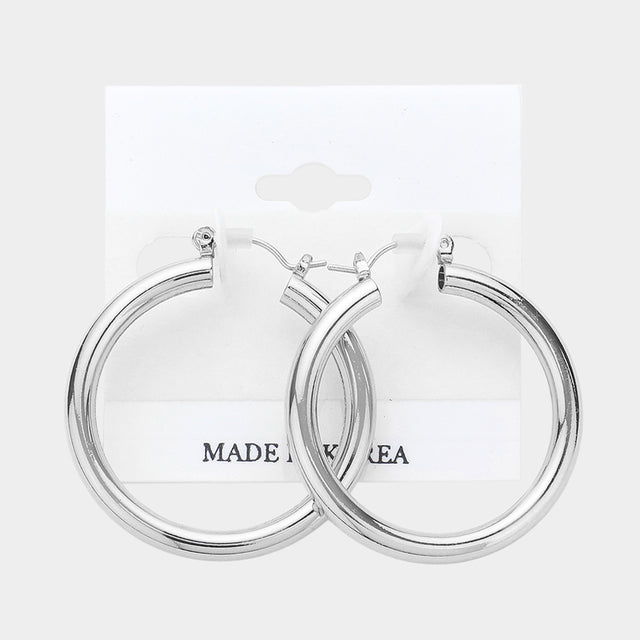 Madeline Love Rhodium 1.5" Metal Pin Catch Hoop Earrings