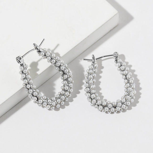 Madeline Love Rhodium, White White Gold Dipped Pearl Teardrop Pin Catch Hoop Earrings - Bracelets