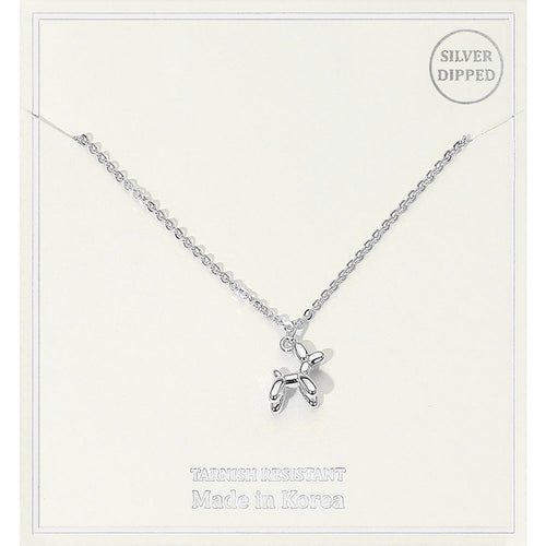 Silver Dipped Balloon Dog Pendant Necklace - Rhodium