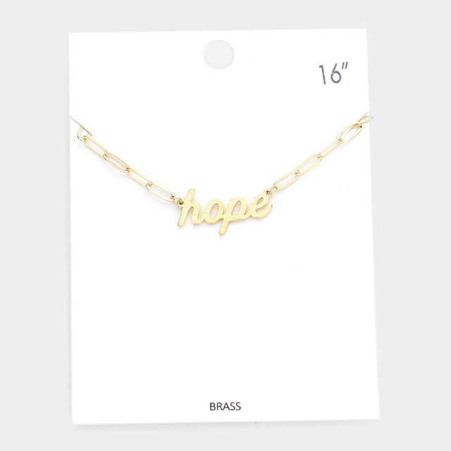 Madeline Love Gold hope Brass Metal Message Pendant Necklace - Necklaces