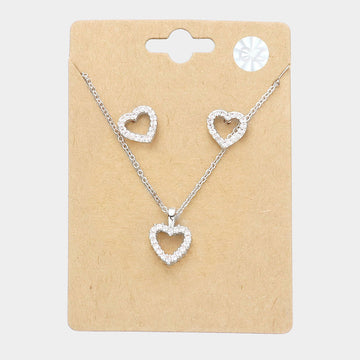 CZ Heart Pendant Necklace - Silver - Necklaces