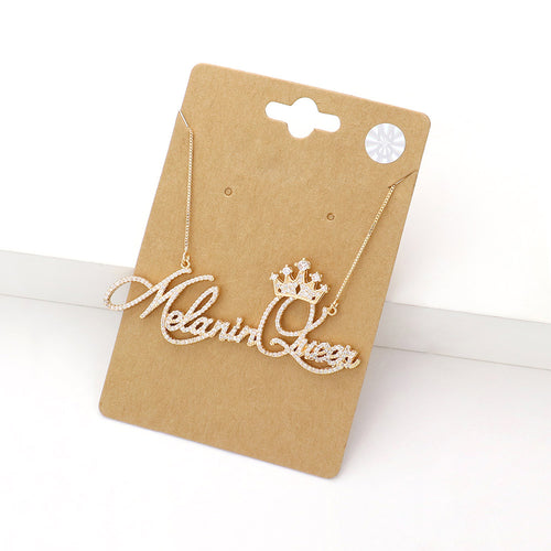 CZ Melanin Queen Message Pendant Necklace - Gold