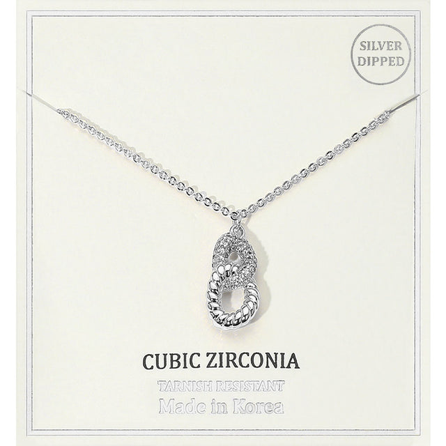 Madeline Love Clear, Rhodium Silver Dipped Double Loop CZ Stone Pendant Necklace - Jewelry
