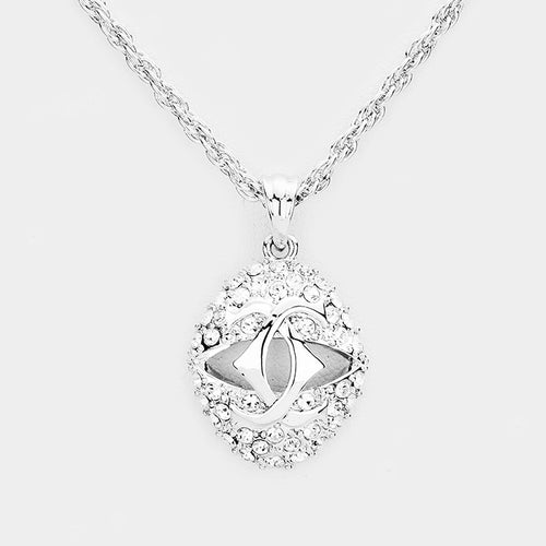 Evil Eye Pave Oval Pendant Necklace - Rhodium, Clear