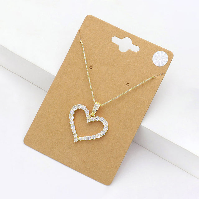 CZ Stone Paved Open Heart Pendant Necklace - Gold - Necklaces
