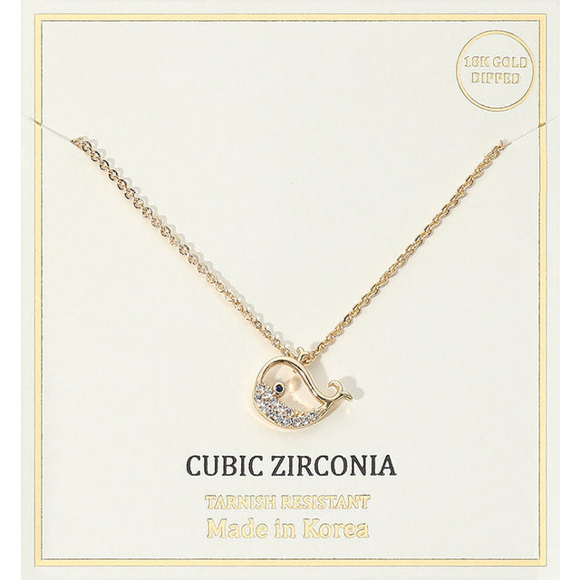 Madeline Love Clear, Gold 18K Gold Dipped CZ Stone Paved Whale Pendant Necklace - Jewelry