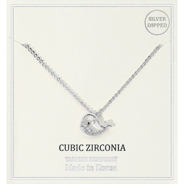 Madeline Love Clear, Rhodium Silver Dipped CZ Stone Paved Whale Pendant Necklace - Jewelry