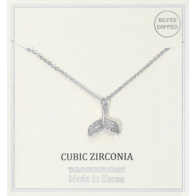 Madeline Love Clear, Rhodium Silver Dipped CZ Stone Paved Whale Tale Pendant Necklace - Jewelry