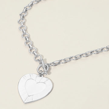 Madeline Love Rhodium Heart Pendant Chunky Chain Toggle Necklace - Necklaces