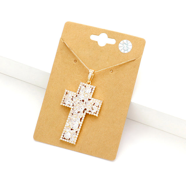 Madeline Love Gold CZ Cross Pendant Necklace - Necklaces