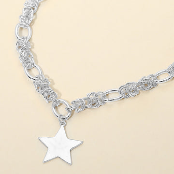 Madeline Love Rhodium Hammered Metal Star Pendant Chunky Mixed Chain Necklace - Necklaces