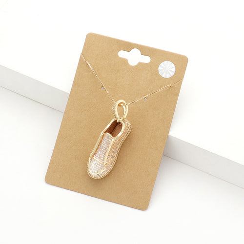 CZ Sneaker Pendant Necklace - Gold