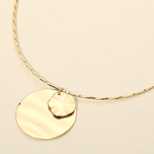 Hammered Metal Double Layered Disc Pendant Necklace - Gold