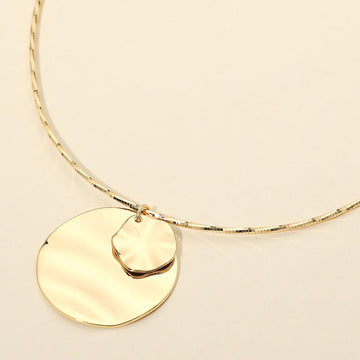Madeline Love Gold Hammered Metal Double Layered Disc Pendant Necklace - Necklaces