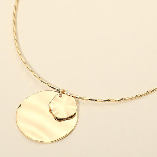 Madeline Love Gold Hammered Metal Double Layered Disc Pendant Necklace - Necklaces
