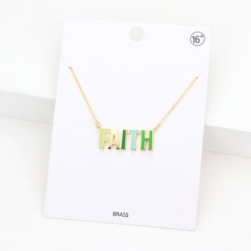 Madeline Love Gold FAITH Brass Metal Enamel Message Pendant Necklace - Necklaces