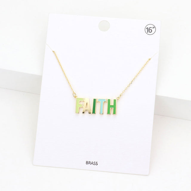 Madeline Love Gold FAITH Brass Metal Enamel Message Pendant Necklace - Necklaces